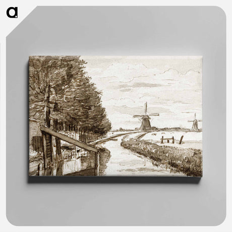 アートパネル-Landscape with a canal and two mills - ジャン ベルナール Canvas.