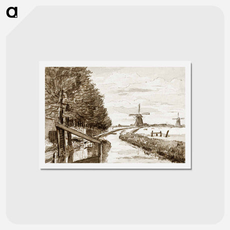 アートポストカード-Landscape with a canal and two mills - ジャン ベルナール Postcard.