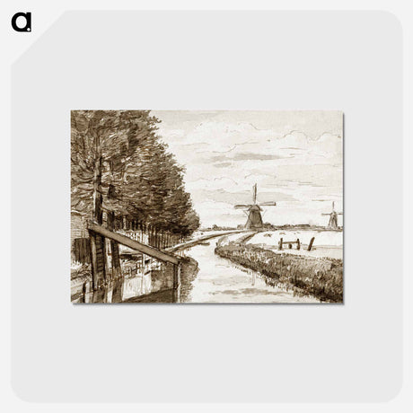 アートポストカード-Landscape with a canal and two mills - ジャン ベルナール Postcard.