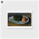 アートポストカード-Grapes and Peach on a Plate - ポール セザンヌ Postcard.