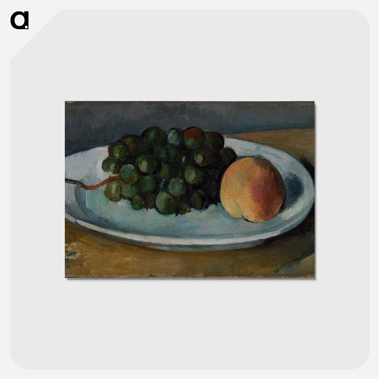 アートポストカード-Grapes and Peach on a Plate - ポール セザンヌ Postcard.
