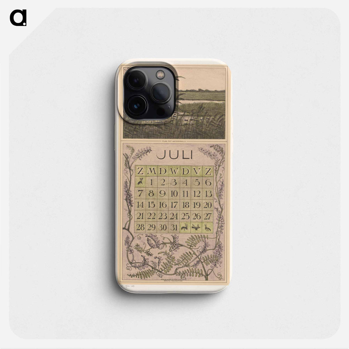 Kalenderblad juli met landschap met vogels - テオ ヴァン ホイテマ Phone Case.