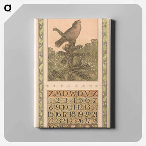 アートパネル-Kalenderblad april met zingende vogel - テオ ヴァン ホイテマ Canvas.