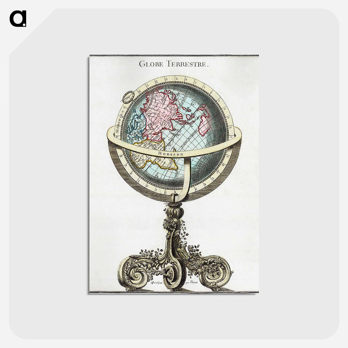 アートポストカード-Globe terrestre - アンティーク地図 Postcard.