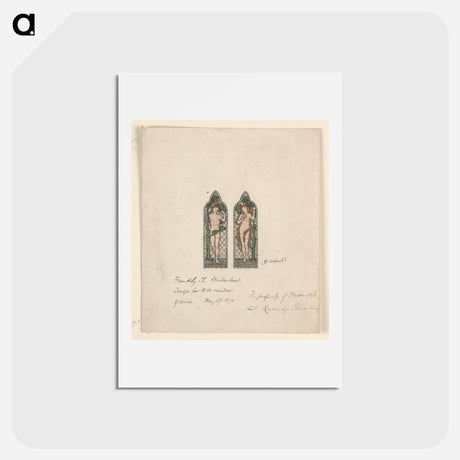 アートポストカード-Adam and Eve, Design for Stained Glass Window, Frankby Church, Birkenhead (Cheshire), England - エドワード バーン ジョーンズ Postcard.