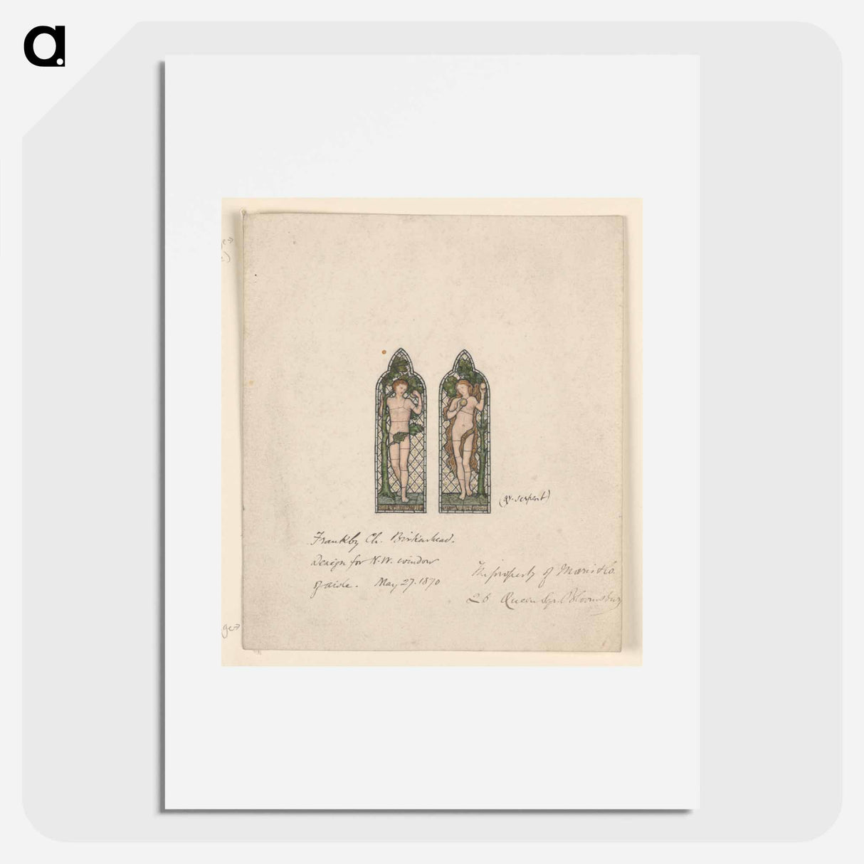 Adam and Eve, Design for Stained Glass Window, Frankby Church, Birkenhead (Cheshire), England - エドワード バーン ジョーンズ Poster.