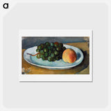 アートポストカード-Grapes and Peach on a Plate - ポール セザンヌ Postcard.