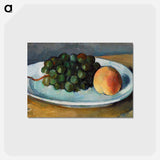 アートポストカード-Grapes and Peach on a Plate - ポール セザンヌ Postcard.