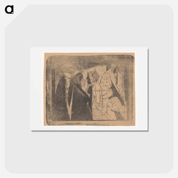 Fantasie: diverse figuren, de tweede van links een vrouw met gespikkeld gelaat in profiel naar rechts
 - サミュエル ジェスルン Postcard.