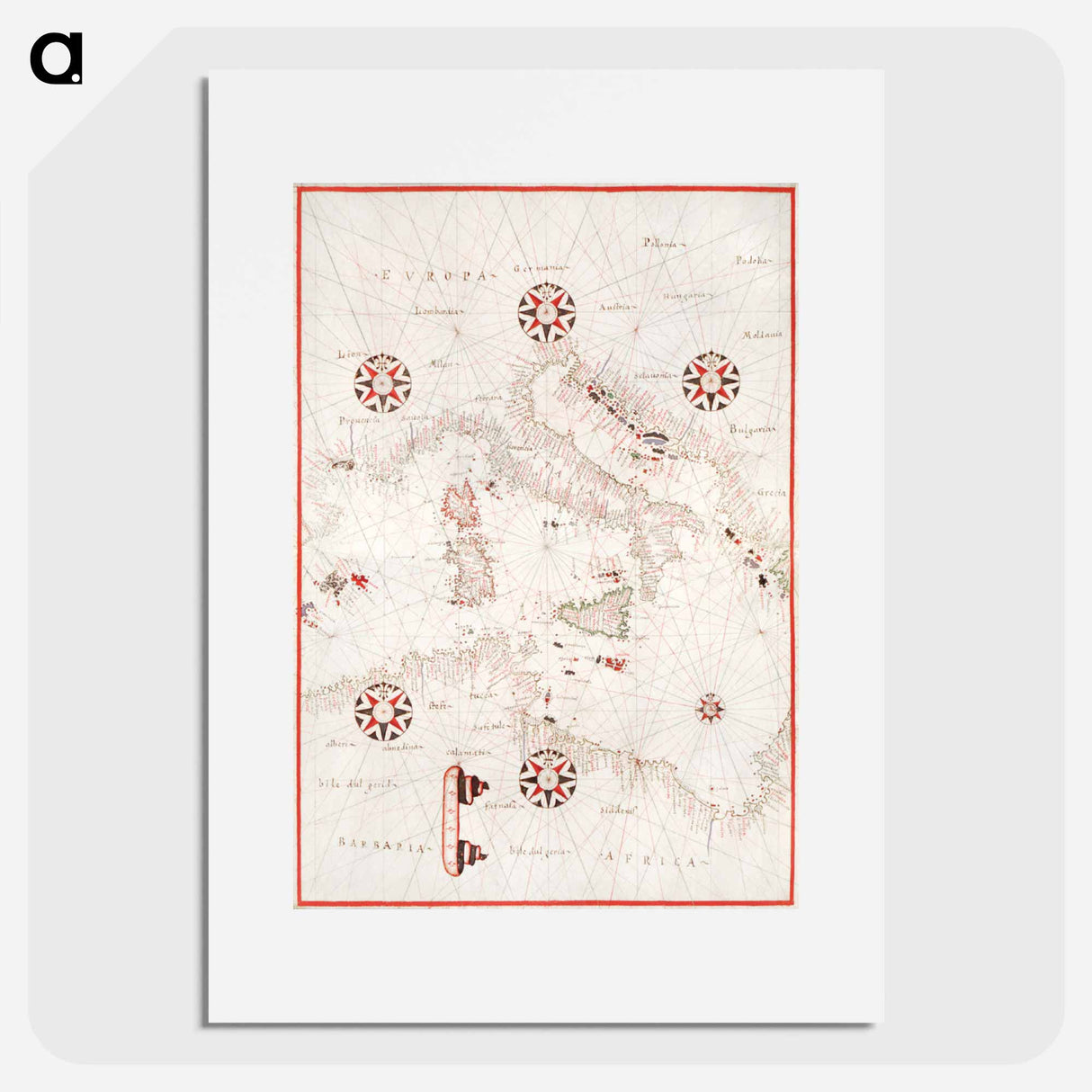 Portolan atlas of the Mediterranean Sea, western Europe, and the northwest coast of Africa - アンティーク地図 Poster.