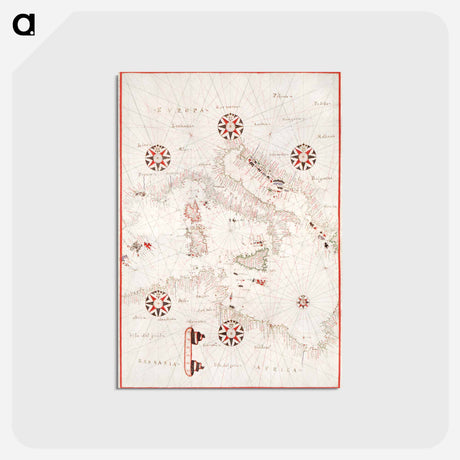 アートポストカード-Portolan atlas of the Mediterranean Sea, western Europe, and the northwest coast of Africa - アンティーク地図 Postcard.
