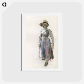 アートポストカード-A Peasant Girl in a Straw Hat - カミーユ ピサロ Postcard.