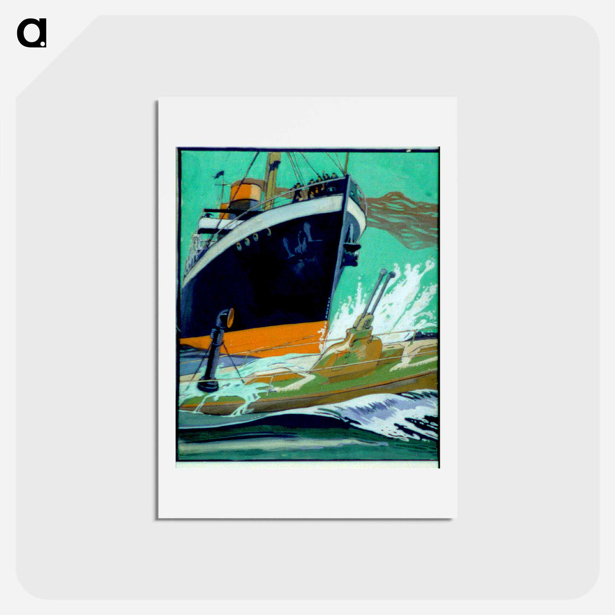 アートポストカード-Ship ramming a submarine during World War I by Edward Penfield - エドワード ペンフィールド Postcard.