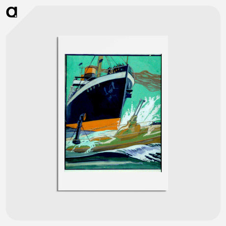 アートポストカード-Ship ramming a submarine during World War I by Edward Penfield - エドワード ペンフィールド Postcard.