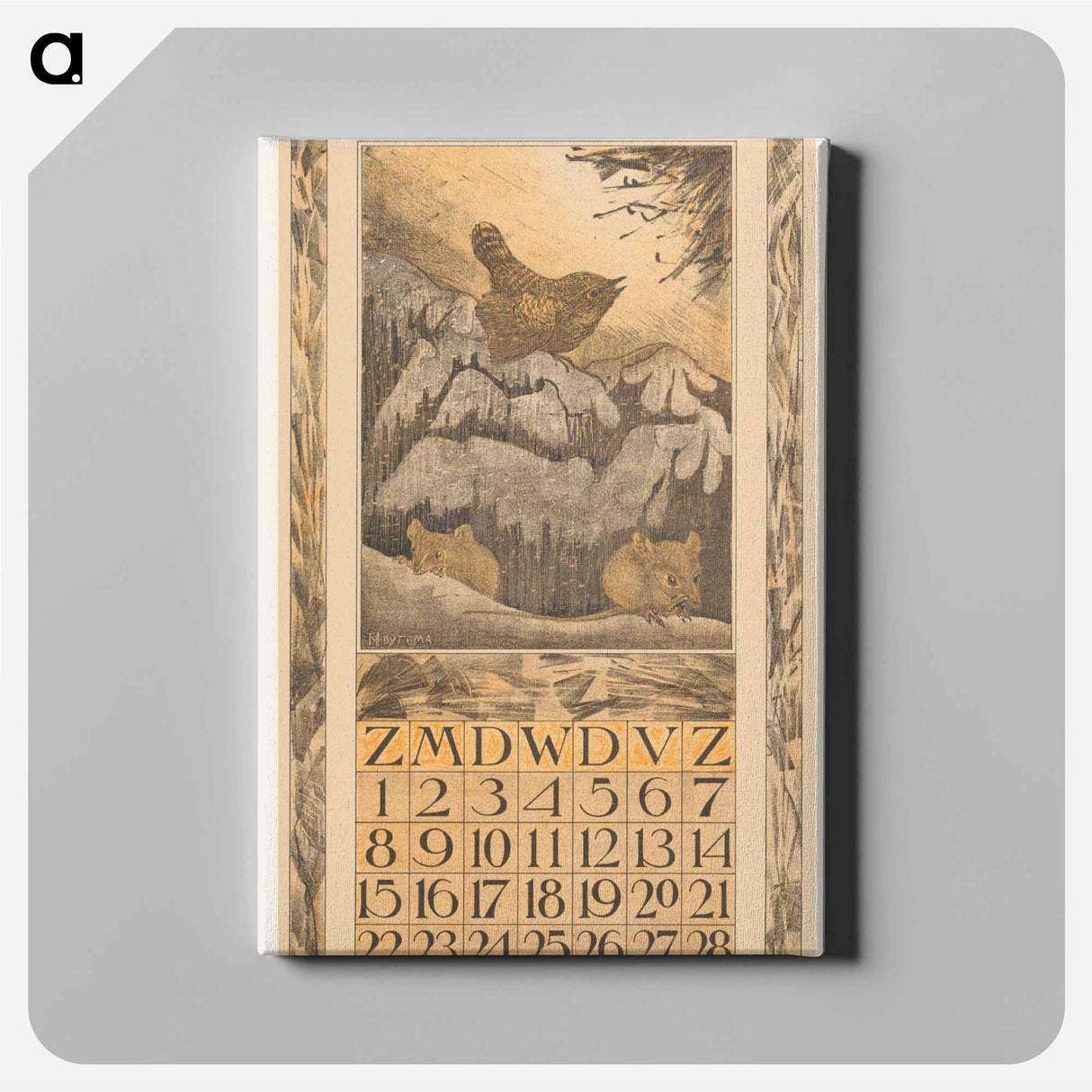 January calendar with winter colors and muizen - Theo van Hoytema Canvas.