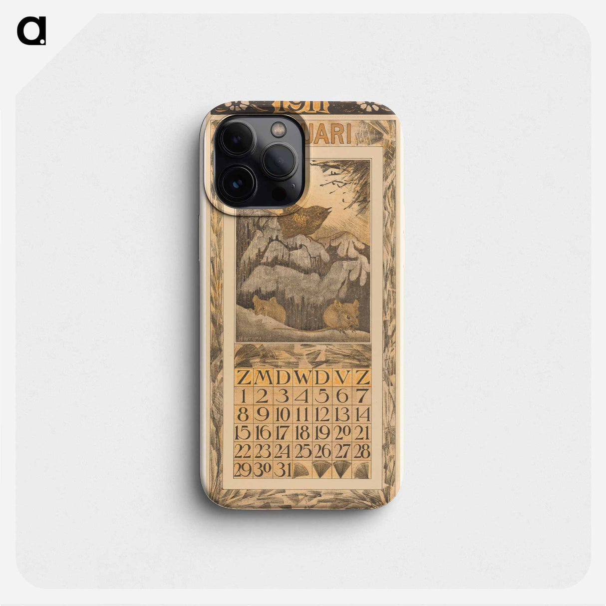 January Calendar with Winter Coats and Muizen - Theo van Hoytema Phone Case.