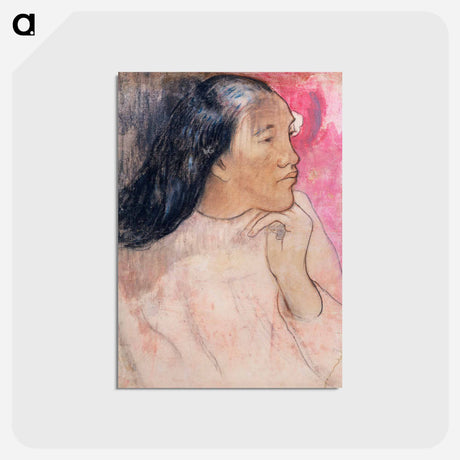 アートポストカード-A Tahitian Woman with a Flower in Her Hair - ポール ゴーギャン Postcard.
