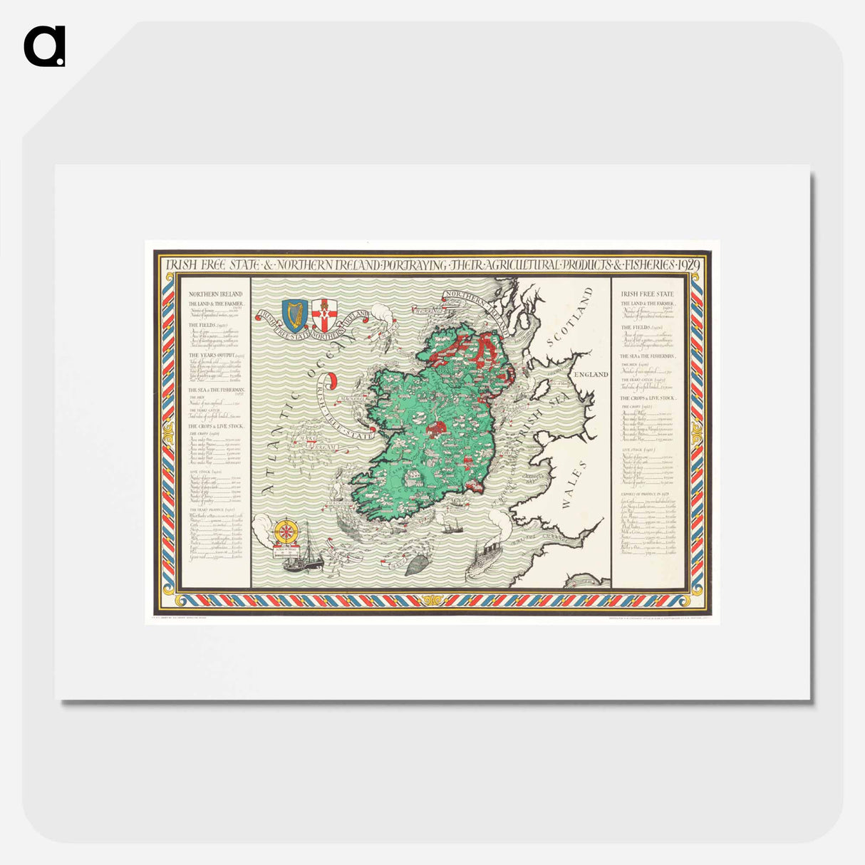 Irish Free State & Northern Ireland - アンティーク地図 Poster.