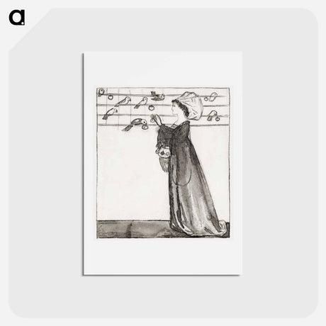 アートポストカード-Ladies and Animals Sideboard - Good and Bad Animals - Study of a Lady Feeding Parrots - エドワード バーン ジョーンズ Postcard.