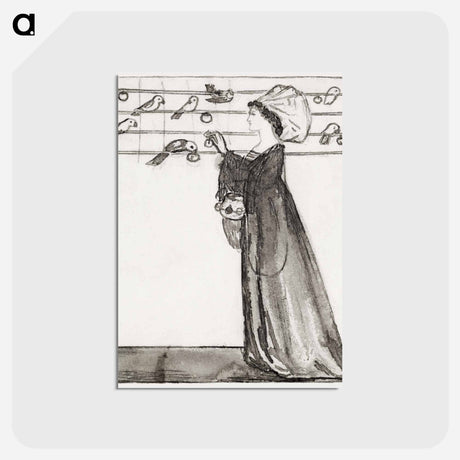 アートポストカード-Ladies and Animals Sideboard - Good and Bad Animals - Study of a Lady Feeding Parrots - エドワード バーン ジョーンズ Postcard.