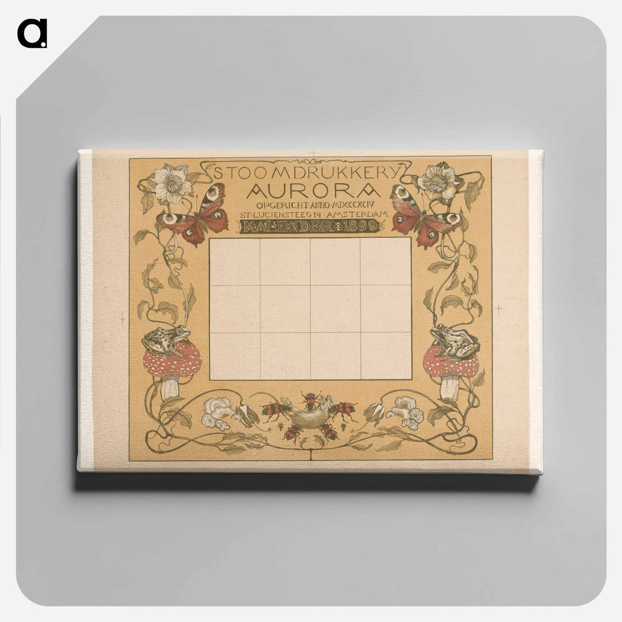 Kalender van het jaar 1899, met bloemen, insecten en kikkers - テオ ヴァン ホイテマ Canvas.