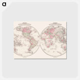 アートポストカード-Johnson's Western Hemisphere [and] Johnson's Eastern Hemisphere - アンティーク地図 Postcard.