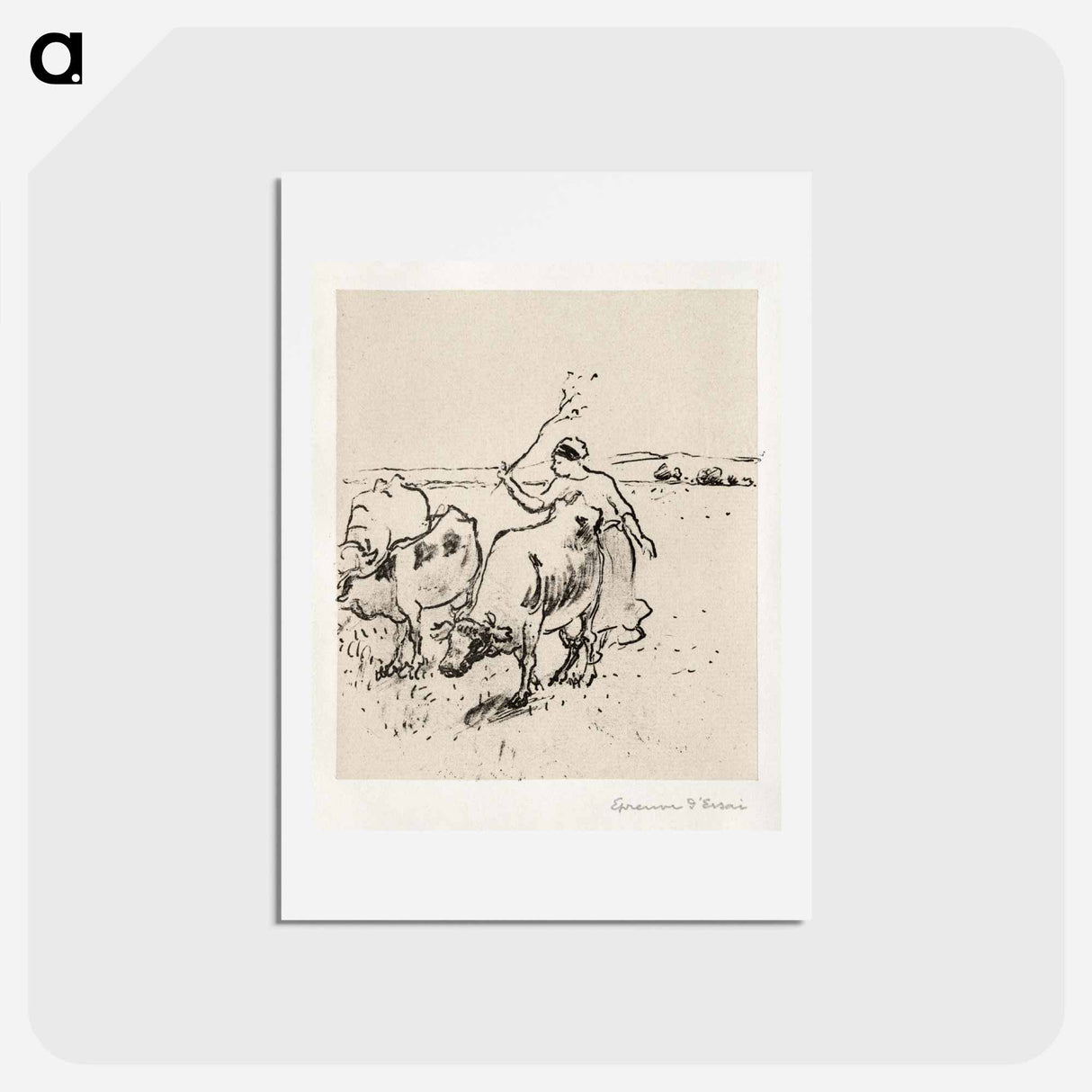 アートポストカード-Cowherder - カミーユ ピサロ Postcard.
