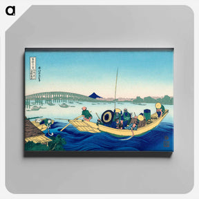 アートパネル-Sunset across the Ryōgoku bridge from the bank of the Sumida River at Onmayagashi - 葛飾 北斎 Canvas.
