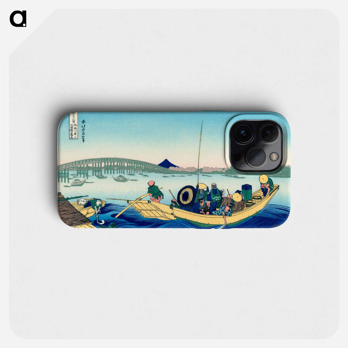 Sunset across the Ryogoku Bridge from the banks of the Sumida River at Onmayagashi - Katsushika Hokusai Phone Case.