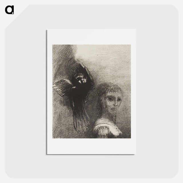 アートポストカード-And a Large Bird, Descending From the Sky, Hurls Itself Against the Topmost Point of Her Hair - オディロン ルドン Postcard.
