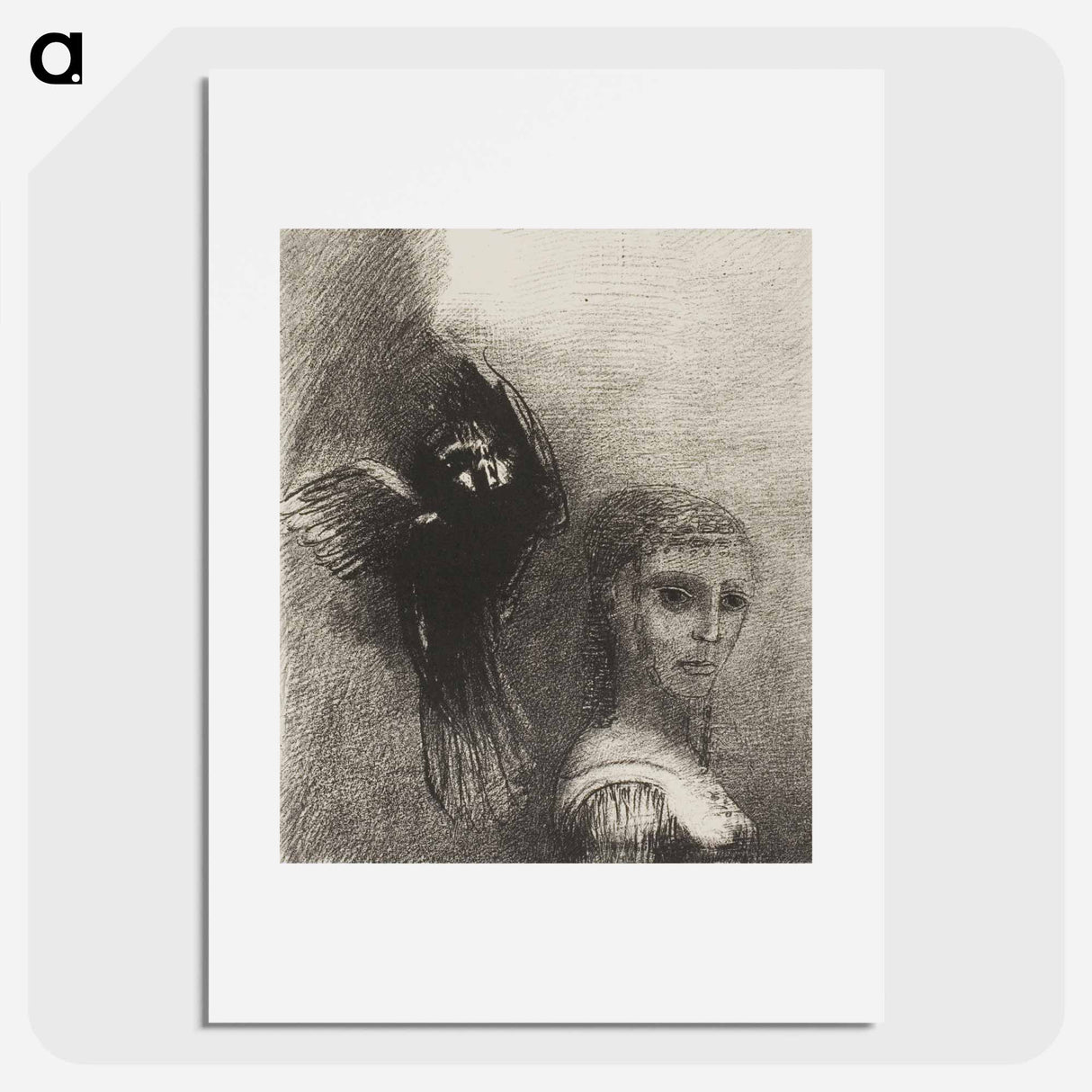 And a Large Bird, Descending From the Sky, Hurls Itself Against the Topmost Point of Her Hair - Odilon Redon Poster.