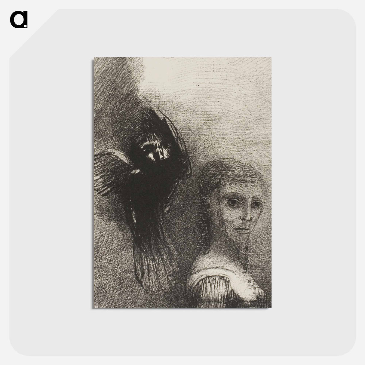アートポストカード-And a Large Bird, Descending From the Sky, Hurls Itself Against the Topmost Point of Her Hair - オディロン ルドン Postcard.
