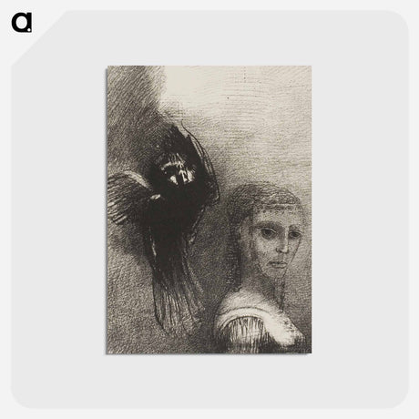 アートポストカード-And a Large Bird, Descending From the Sky, Hurls Itself Against the Topmost Point of Her Hair - オディロン ルドン Postcard.