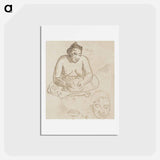 アートポストカード-Seated Tahitian Woman (recto); Standing Tahitian Woman (verso) - ポール ゴーギャン Postcard.