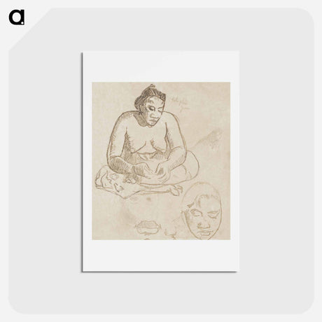アートポストカード-Seated Tahitian Woman (recto); Standing Tahitian Woman (verso) - ポール ゴーギャン Postcard.