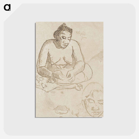 アートポストカード-Seated Tahitian Woman (recto); Standing Tahitian Woman (verso) - ポール ゴーギャン Postcard.