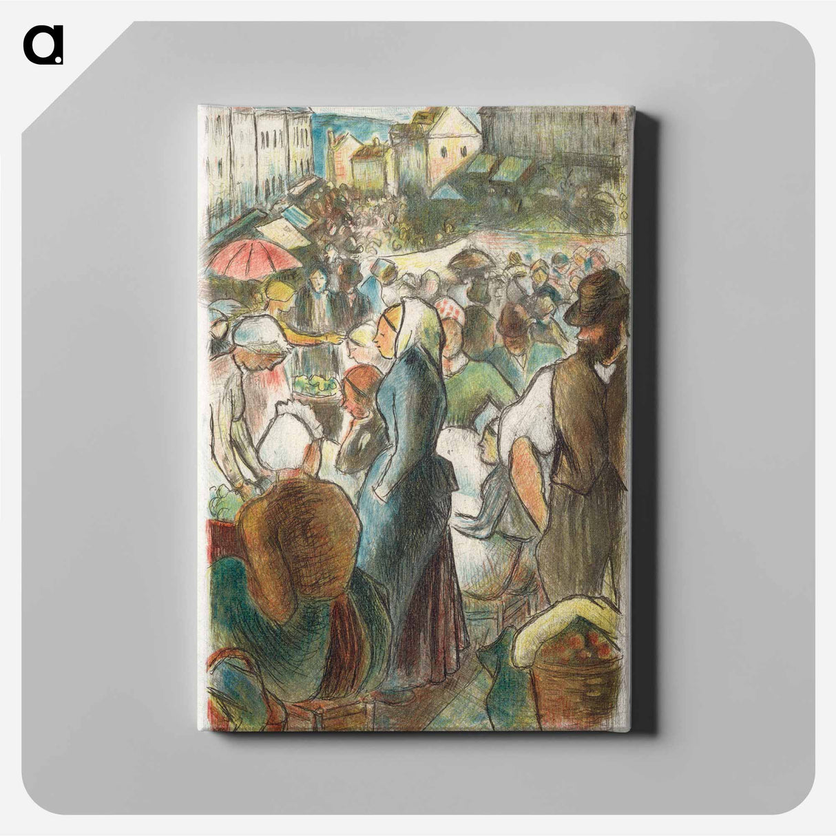 The Market at Gisors: Rue Cappeville - カミーユ ピサロ Canvas.