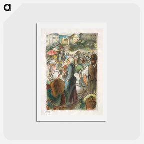 アートポストカード-The Market at Gisors: Rue Cappeville - カミーユ ピサロ Postcard.