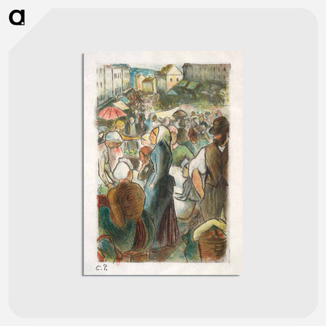 アートポストカード-The Market at Gisors: Rue Cappeville - カミーユ ピサロ Postcard.