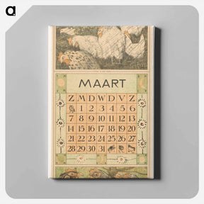 アートパネル-Kalenderblad maart met kippen in de regen - テオ ヴァン ホイテマ Canvas.