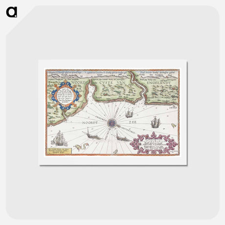アートポストカード-Kaart van de noordkust van Engeland bij Newcastle upon Tyne - アンティーク地図 Postcard.