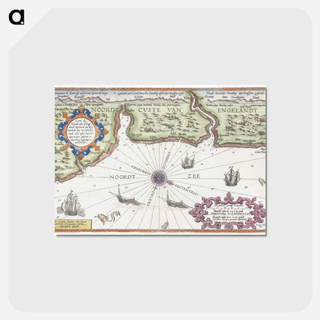 アートポストカード-Kaart van de noordkust van Engeland bij Newcastle upon Tyne - アンティーク地図 Postcard.