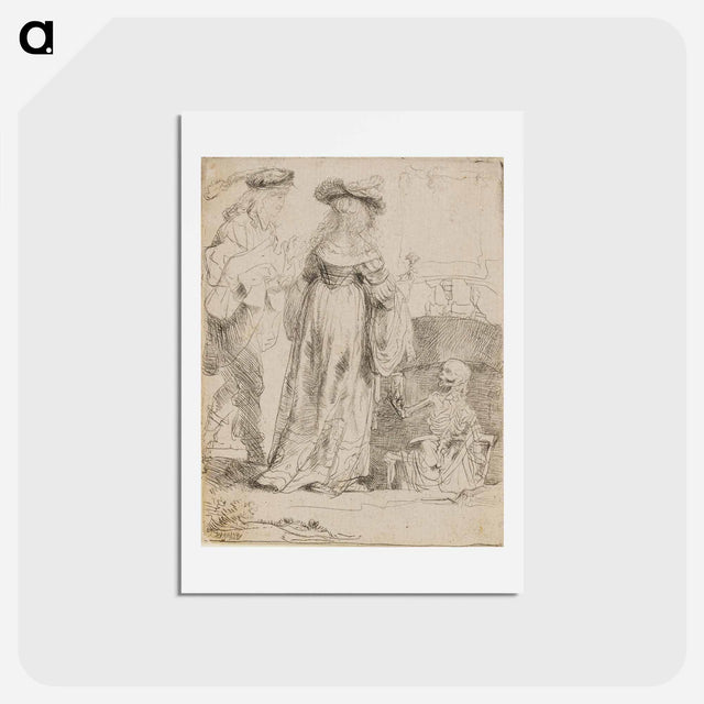 アートポストカード-Death Appearing to a Wedded Couple from an Open Grave - レンブラント ファン レイン Postcard.