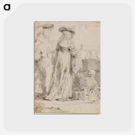 アートポストカード-Death Appearing to a Wedded Couple from an Open Grave - レンブラント ファン レイン Postcard.