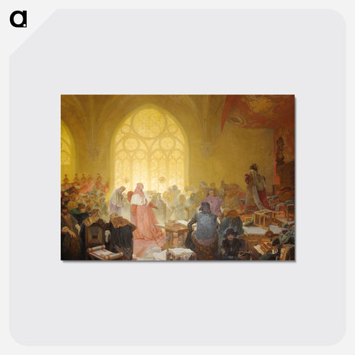 Slav Epic Izzy of Bojevradi, King of the Hussites - Treaties must be respected - Alphonse Mucha Postcard.