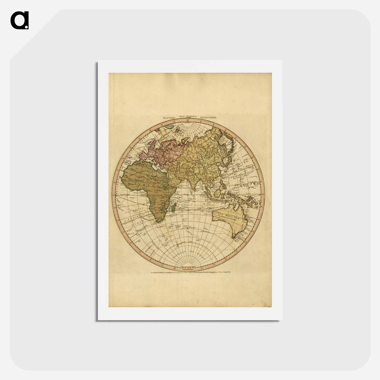 アートポストカード-Western New World or Hemisphere. Eastern Old World or Hemisphere - アンティーク地図 Postcard.