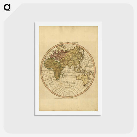 アートポストカード-Western New World or Hemisphere. Eastern Old World or Hemisphere - アンティーク地図 Postcard.