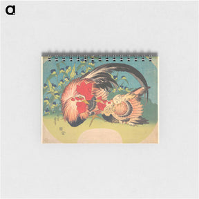 アートメモ帳-Rooster, Hen and Chicken with Spiderwort - 葛飾 北斎 Memo.