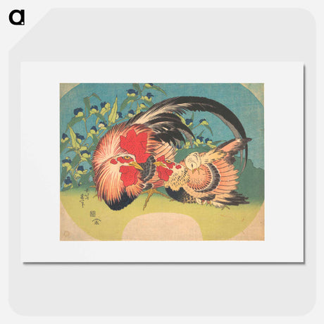 アートポスター-Rooster, Hen and Chicken with Spiderwort - 葛飾 北斎 Poster.