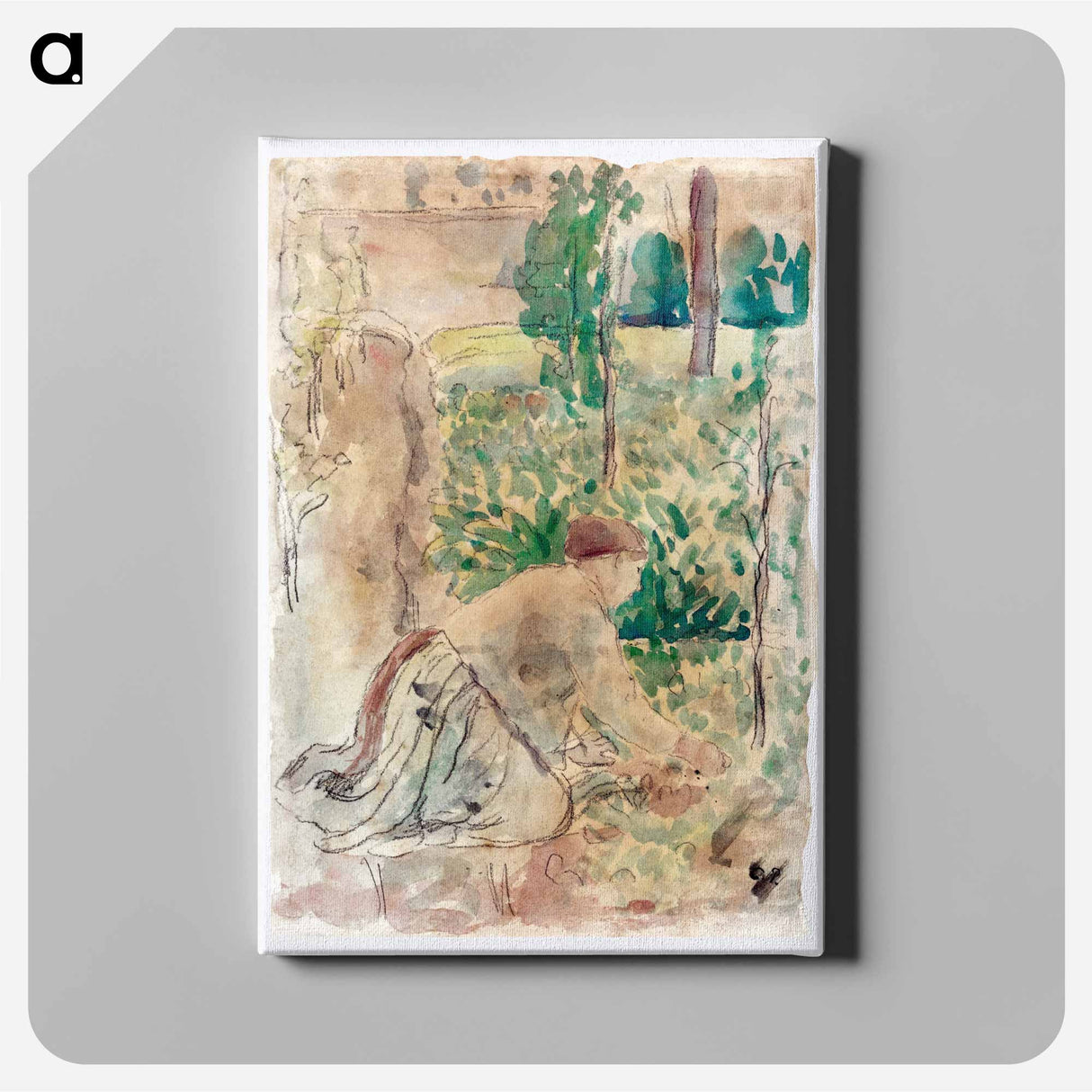 Woman Working in a Garden - カミーユ ピサロ Canvas.